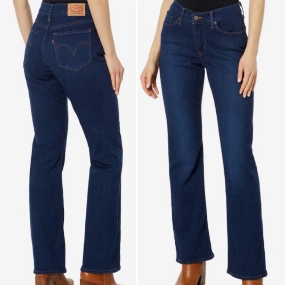 Levi’s Curvy Bootcut Jean. Sculpt Stretch Dark Wash Flap Pocket Size 14